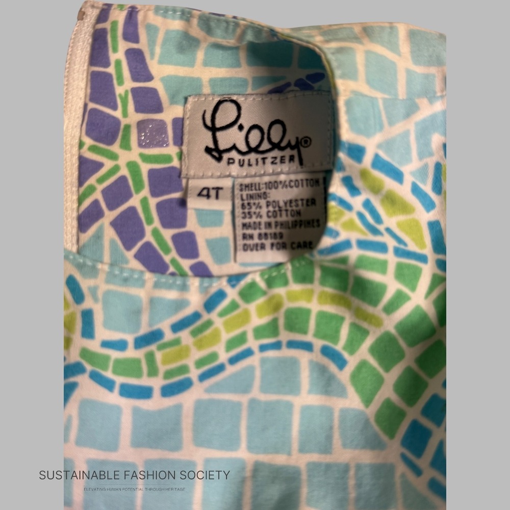 Lilly Pulitzer Girls Blue Purple Mosaic Sea Life Shift Dress Lace Trim 4T - Picture 8 of 8